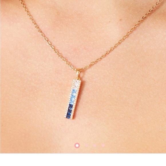 Vince Camuto Gold Necklace with Blue Bar Pendant - Picture 4 of 6